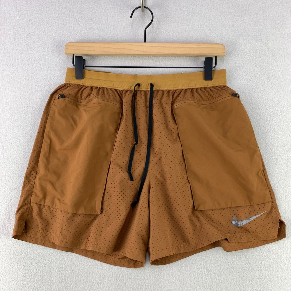 Nike Distance Running Shorts Tech Men Medium Camel Brown Lined Performance Trail